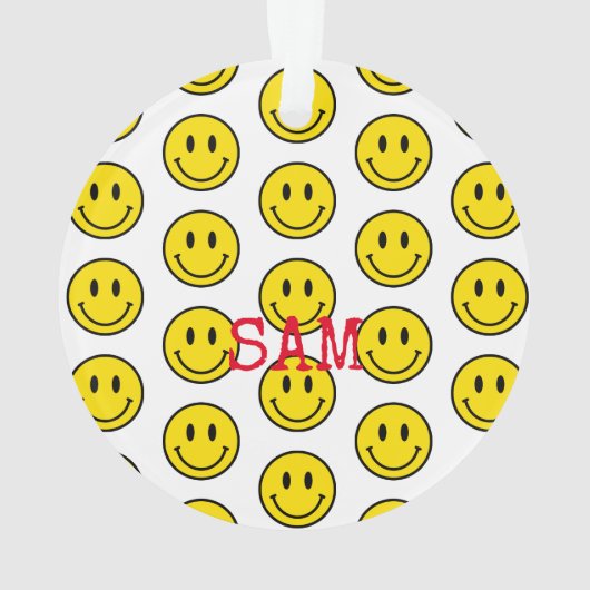 Lächeln Gesicht gelb Schwarz-weiß Happy Face Emoji Ornament (Rückseite)