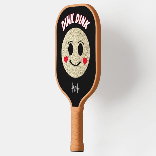 Lächeln Gesicht Gold Glitzern dunkle Mongram Pickleball Schläger (Links)