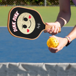 Lächeln Gesicht Gold Glitzern Herzen Monogramm Pickleball Schläger