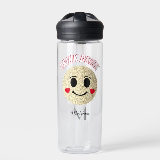 Lächeln Gesicht Gold Glitzern Herzen trinken Monog Trinkflasche (Vorderseite)