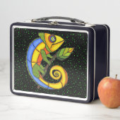 Lächeln glückliche farbige Lizard auf Twig Polka D Metall Brotdose (Beispiel)