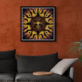 Lächeln Gold Mandala Sun AI Art Poster