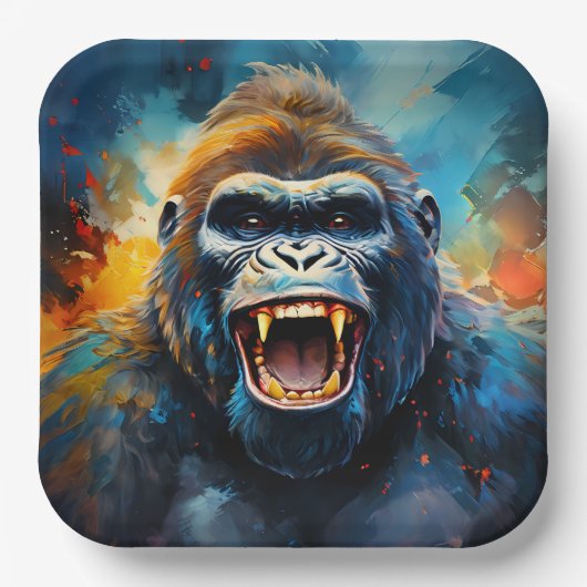 Lächeln Gorilla Pappteller (Vorderseite)