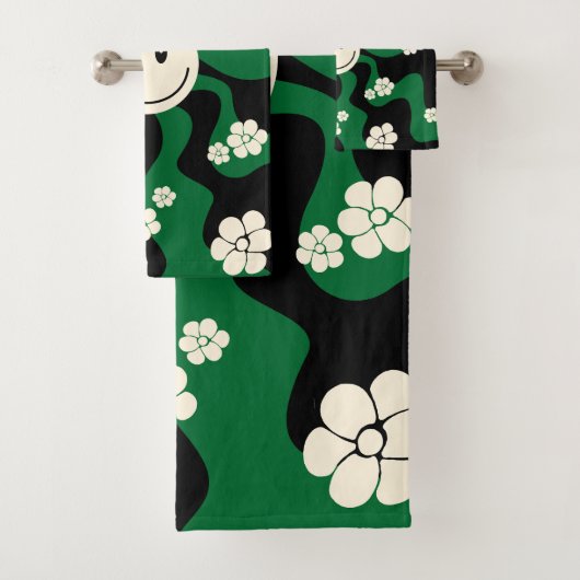 Lächeln - Grün, Creme und Schwarz Badhandtuch Set (Insitu)