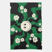 Lächeln - Grün, Creme und Schwarz Geschirrtuch (Vertikal)
