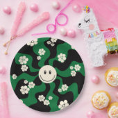 Lächeln - Grün, Creme und Schwarz Pappteller (Party)