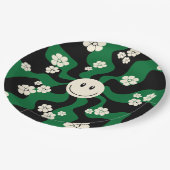 Lächeln - Grün, Creme und Schwarz Pappteller (Schrägansicht)