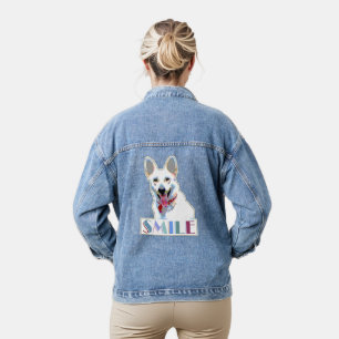 Lächeln Hund fröhlich Motivierend Spaß fröhlich Jeansjacke