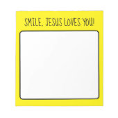 Lächeln, Jesus Lieben Sie gelb glücklichen Sonnens Notizblock (Vorderseite)