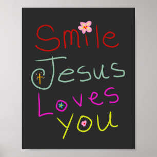 „Lächeln Jesus liebt dich“ Farbige Schrift Poster