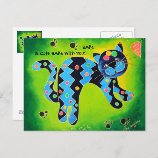 Lächeln & Katzen lächeln mit dir!-fröhliche grüne Postkarte (Vorne/Hinten)