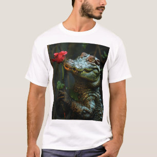 Lächeln Krokodil Halten einer Rose Cartoon T - Shi T-Shirt