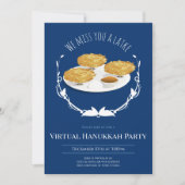 Lächeln Latkes Blue White Virtual Hanukkah Party Einladung (Vorderseite)