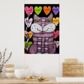 Lächeln Lila Valentine Cat Candy Hearts Black Poster (Küche)