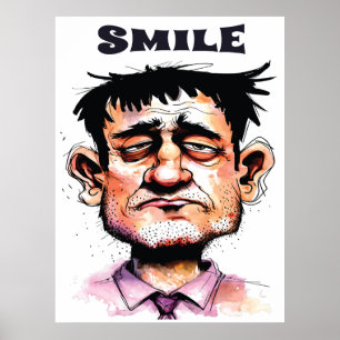 Lächeln, Lustiges Gesicht, Männerporträt, Cartoon Poster