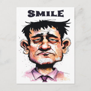 Lächeln, Lustiges Gesicht, Männerporträt, Cartoon Postkarte