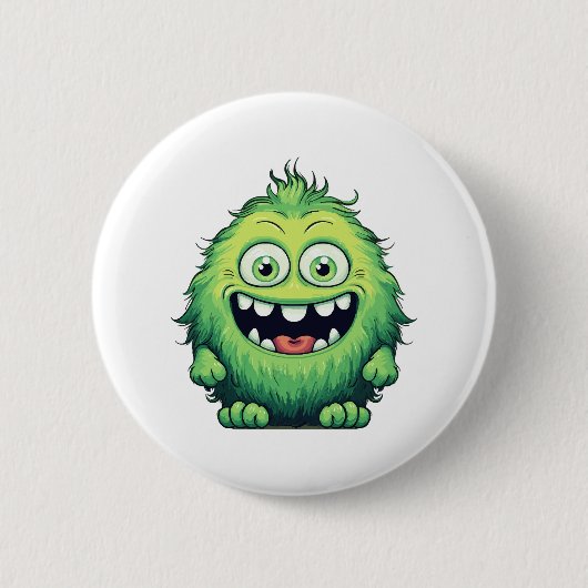 Lächeln Niedlicher grüner Monster-Cartoon Button (Vorderseite)