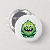 Lächeln Niedlicher grüner Monster-Cartoon Button (Vorne & Hinten)