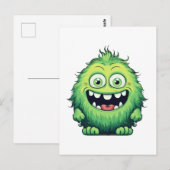 Lächeln Niedlicher grüner Monster-Cartoon Postkarte (Vorne/Hinten)