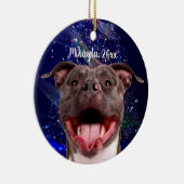 Lächeln Pit Bull auf Blauen Weihnachten Keramik Ornament (Rechts)