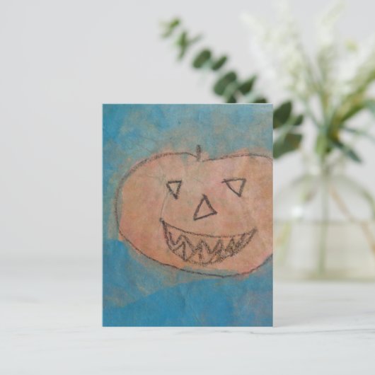 Lächeln Pumpkin, Halloween Kinder Art Wasserfarbe Postkarte (Stehend Vorderseite)
