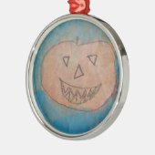 Lächeln Pumpkin, Halloween Kinder Art Wasserfarbe Silbernes Ornament (Links)