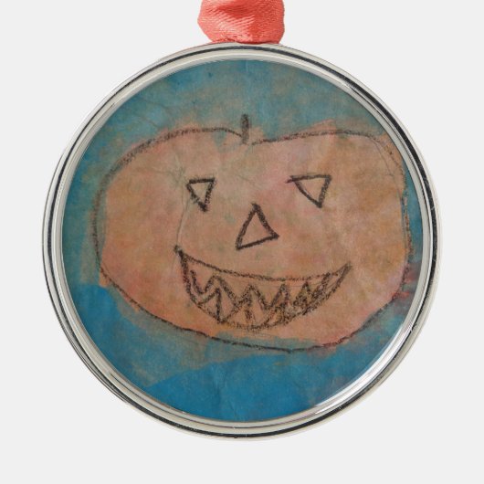 Lächeln Pumpkin, Halloween Kinder Art Wasserfarbe Silbernes Ornament (Vorne)