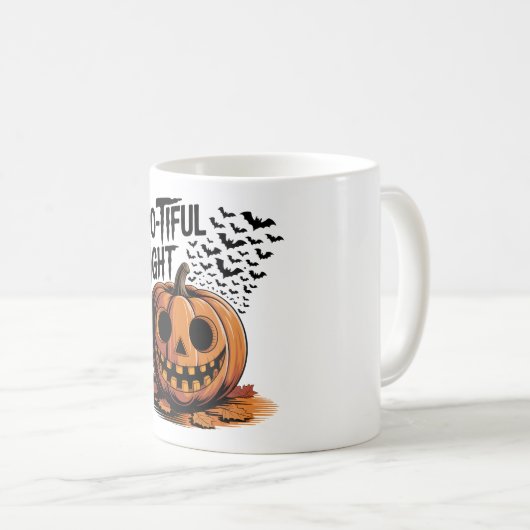 Lächeln Pumpkin mit Herbstlauben Design Kaffeetasse (VorderseiteRechts)