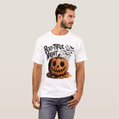 Lächeln Pumpkin mit Herbstlauben Design T-Shirt (Vorne ganz)