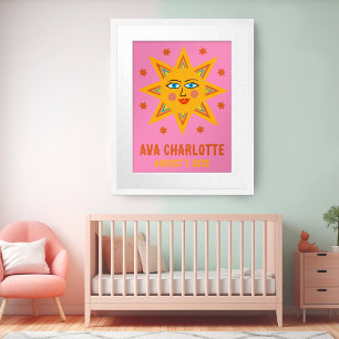 Lächeln Retro Sun CUSTOM BABY NAME BIRTHDATATE Art Poster