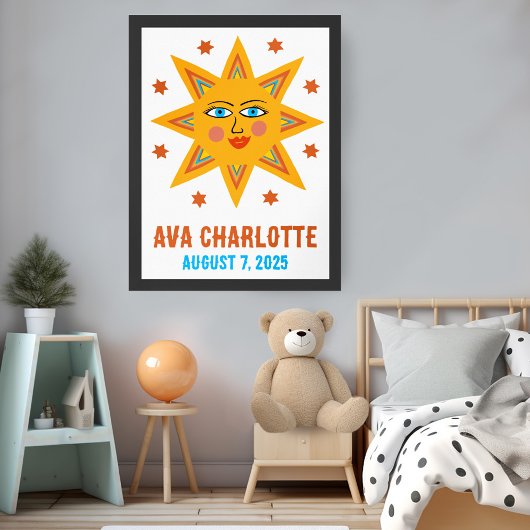 Lächeln Retro Sun CUSTOM BABY NAME BIRTHDATATE Art Poster
