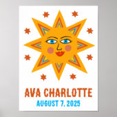 Lächeln Retro Sun CUSTOM BABY NAME BIRTHDATATE Art Poster (Vorne)