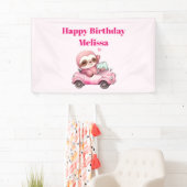 Lächeln rosa Faulenzer in einem Cabriolet zum Gebu Banner (Insitu)