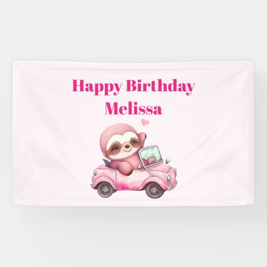 Lächeln rosa Faulenzer in einem Cabriolet zum Gebu Banner (Horizontal)