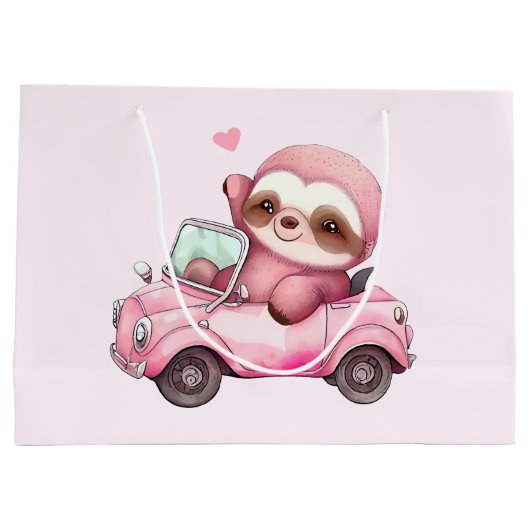 Lächeln rosa Faultier in einem Cabrio Große Geschenktüte (Rückseite)