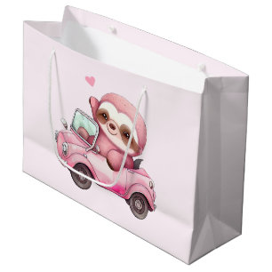 Lächeln rosa Faultier in einem Cabrio Große Geschenktüte