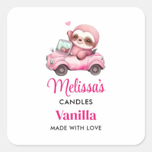 Lächeln rosa Faultier in einem Car Candle Craft Quadratischer Aufkleber