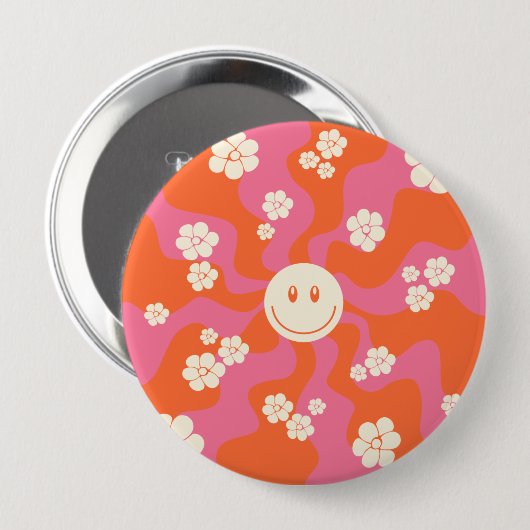 Lächeln - Rosa, Orange und Creme Button (Vorne & Hinten)