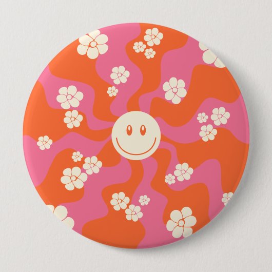 Lächeln - Rosa, Orange und Creme Button (Vorderseite)