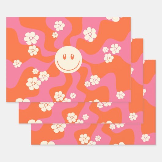 Lächeln - Rosa, Orange und Creme Geschenkpapier Set (Set)