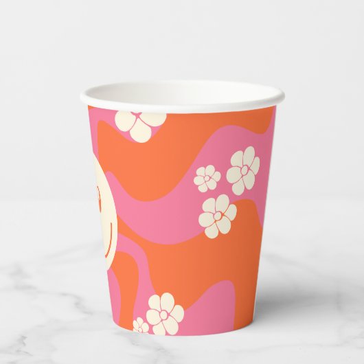 Lächeln - Rosa, Orange und Creme Pappbecher (Rückseite)