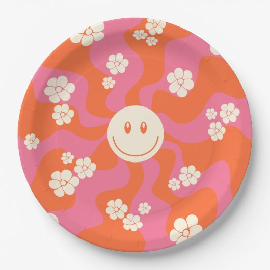 Lächeln - Rosa, Orange und Creme Pappteller (Vorderseite)