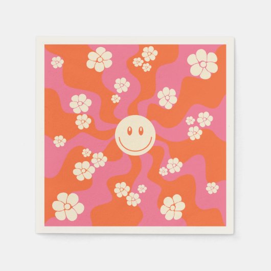 Lächeln - Rosa, Orange und Creme Serviette (Vorderseite)