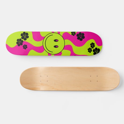 Lächeln Sie grün, heiß rosa und schwarz Skateboard (Horizontal)