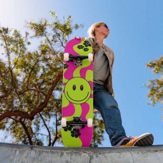 Lächeln Sie grün, heiß rosa und schwarz Skateboard (Außenbereich 1)