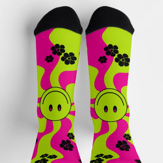 Lächeln Sie grün, heiß rosa und schwarz Socken (Oben)