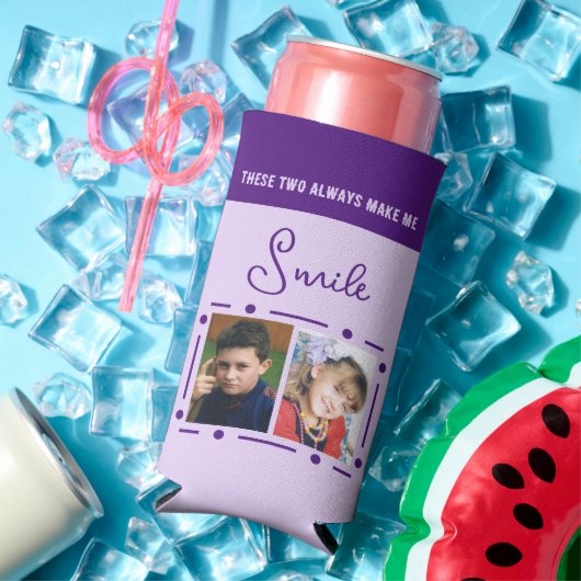 Lächeln Sie immer Fotos Initialen lila hinzu Selters Dosenkühler (In Situ Sommer)