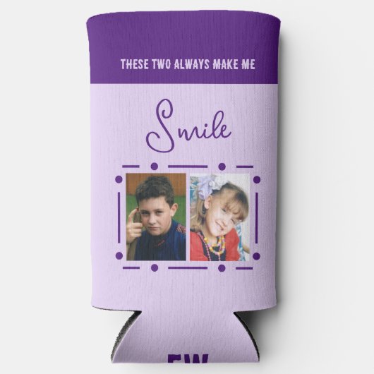 Lächeln Sie immer Fotos Initialen lila hinzu Selters Dosenkühler (Vorderseite)