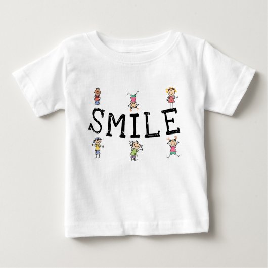 Lächeln Sie Niedliche Cartoon Strichmännchen Kinde Baby T-shirt (Vorderseite)