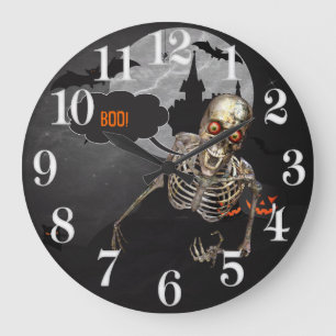 Lächeln Skeleton Halloween Custom Message Große Wanduhr